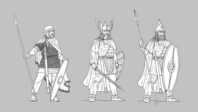Gallic king and chieftain Vercingetorix. Ancient gallic warriors drawing.	