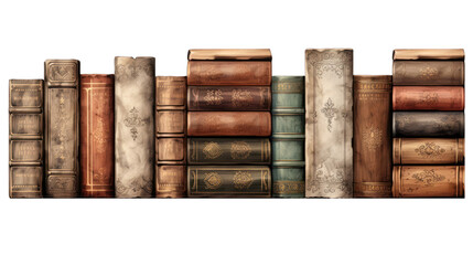 Vintage Book Collection Isolated on Transparent or White Background, PNG
