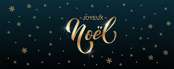 Joyeux noel and Bonee Annee. Merry Christmas card template with greetings in French. - obrazy, fototapety, plakaty