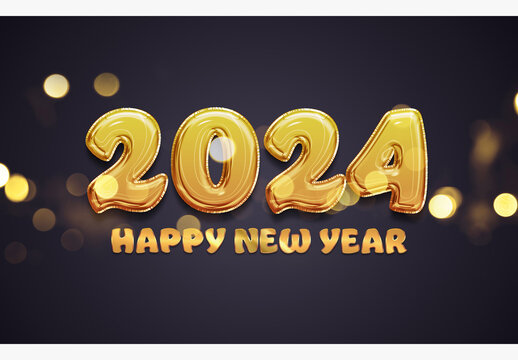 Happy New Year Golden Balloon Text Effect Mockup