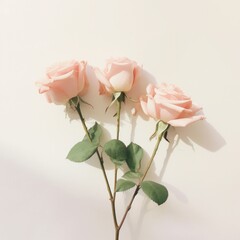 three roses arranged on a white background,