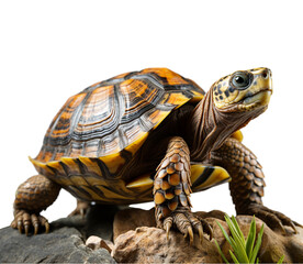 Obraz premium portrait of a turtle on a rock with a transparent background, generative ai
