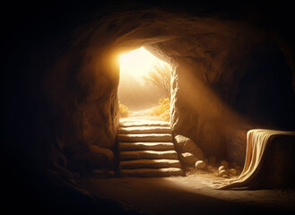 The empty tomb of Jesus - Easter Resurrection - obrazy, fototapety, plakaty