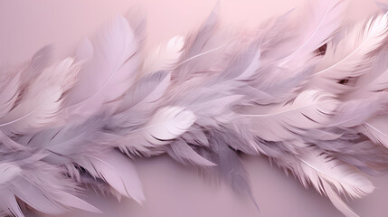 Fototapeta na wymiar Lustrous Lavender Whispers: Ethereal Feathers in Silver and Lavender, Infused with Gentle Weightlessness, Airy Design, Minimalist Softness, and Delicate Texture