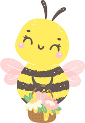 Obraz premium Cute Honey Bee with flower cartoon illustration, kawaii baby insect.
