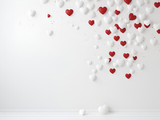 white and red hearts on a white minimalistic background. Abstract composition