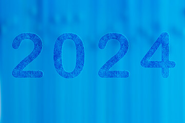 2024, Number 2024 on blue background. Happy New Year