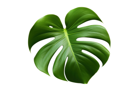 a monstera leaf is seen on a white background,