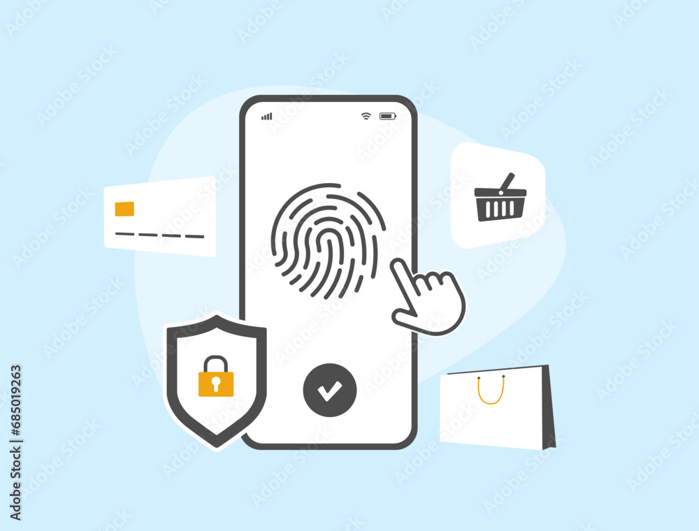 Poster m-commerce contactless transactions with mobile biometric authentication. biometrics in mobile comme