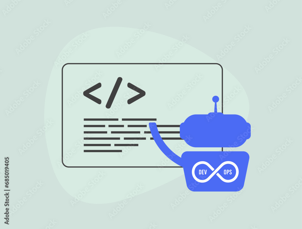 Poster ai devops concept. collaboration in ai, software creation and communication. modern development and 