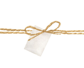 Watercolor painting of string or twine tied in a bow.