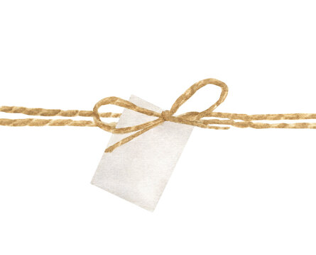 Watercolor painting of string or twine tied in a bow.