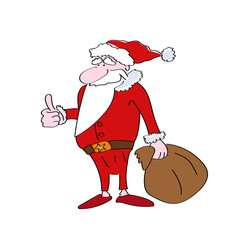Smiling hand drawn Santa Claus with bag showing OK
