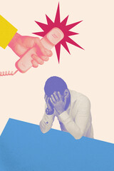 Creative 3d photo artwork graphics collage painting of upset tired guy getting many phone calls...