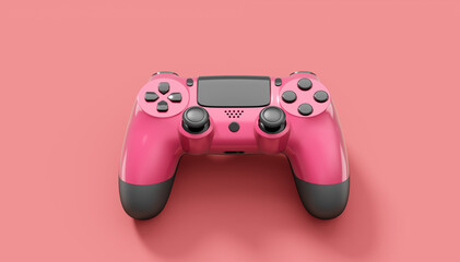 Realistic red video game joysticks or gamepads on pink background © Vasyl Onyskiv