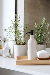 Fototapeta na wymiar eco-friendly bottle Soap dispenser in bathroom interior. AI Generated