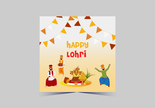 Happy Lohri text with dhole and grain vector template design 