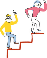 階段を勢いよく上る若い人たち　イラスト素材
