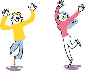 大きく万歳して跳ねる若い人たち　セット　イラスト素材
