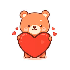 Cute Cartoon Teddy Bear Holding red heart illustration