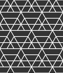 Vector seamless pattern. Geometric tiles pattern. Mosaics motif. Polygonal trellis on the base of triangular grid. Triangles, rhombuses pattern. Abstract seamless black and white vector background.