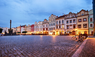 Main square with historical houses and Green Gate in Pardubice, Czech Republic