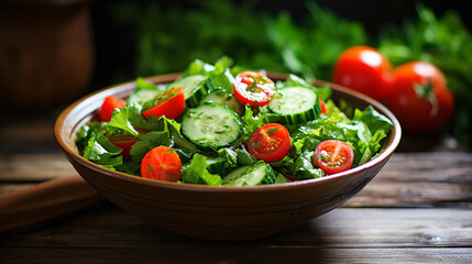 Green salad from leaves and tomatoes.