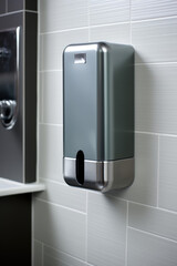 Soap dispenser in bathroom window interior. AI Generated