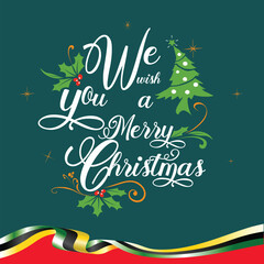 We wish you a Merry Christmas text. Calligraphy text .Christmas Tree with Quote. We Wish You Merry Christmas,  Christmas Greeting Card.