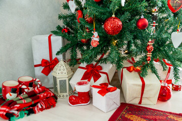 Christmas decorations. Gifts under the Christmas tree