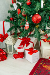 Christmas decorations. Gifts under the Christmas tree