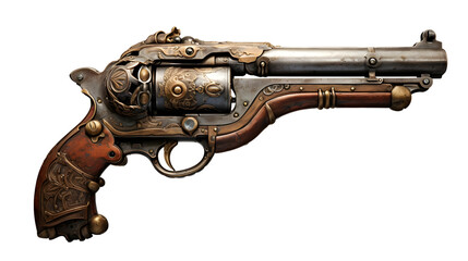 Old pirate flintlock pistol, pirate gun weapon isolated on a transparent background, cutout PNG file