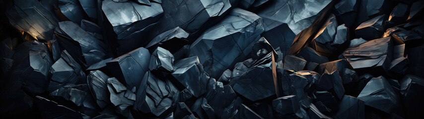 Obsidian rock background. Its smooth, jet-black surface, shaped by intense heat, unveils the elegance within volcanic chaos. - obrazy, fototapety, plakaty