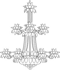 Vector sketch illustration of crystal chandelier design to decorate the interior of a magnificent room