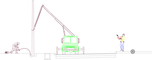 Vector sketch illustration design, technical drawing, detailed work method for building public street lighting
