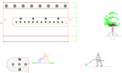 Vector sketch illustration design technical drawing detailed work method for watering plants in the garden