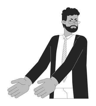 recommend clip art: Black bearded boss arguing black and white 2D line cartoon character. Eyeglasses african american adult man isolated vector outline person. White collar manager monochromatic flat spot illustration