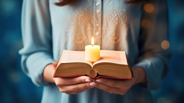 Candlelit Reading of an Open Book