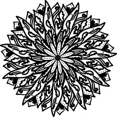 Simple mandala inspired by wheel, flower, and beautiful shape of tendrils doodle line art with black color that can be use for social media, wallpaper, e.t.c.