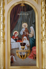 Church iconostasis detail, Curchi monastery, Moldova. Evangelist St Matthew