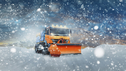 Professional snow cleaning in winter - big, professional snow plow car truck