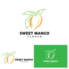 Mango Logo Fresh Fruit Vector Design Line Style Illustration Template