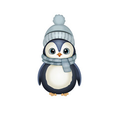 penguin in clothes. cute penguin wearing 
 hat illustration