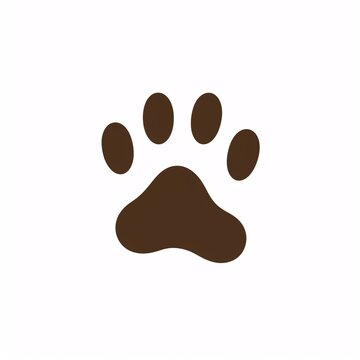 a black dog paw print on a white background, monochromatic graphic design, mischievous feline motif, clean and simple designs