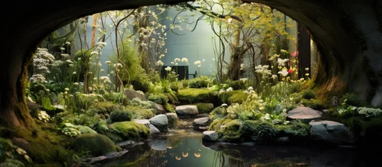 Fotobehang In a bustling city like London, the Chelsea flower show is a highly anticipated event, showcasing the artful arrangements of various plant species, highlighting the lumps and bumps of textured moss © AkuAku