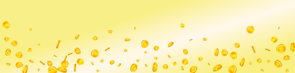Korean won coins falling. Scattered gold WON