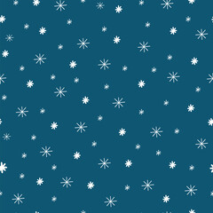 Seamless pattern with snowflakes on a dark turquoise background. Winter seamless background.