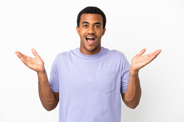 African American handsome man on isolated white background with shocked facial expression