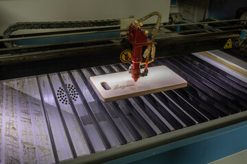 Laser engraving machine at work in a workshop in Manoilesti, Moldova