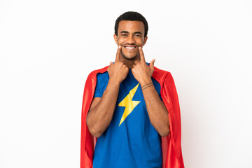 African American Super Hero man over isolated white background smiling with a happy and pleasant...